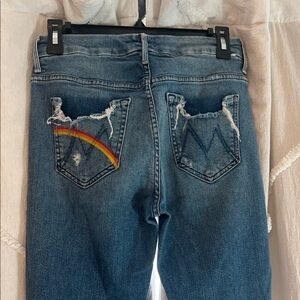 MOTHER Blue Boyfriend Jeans with Rainbow Accent